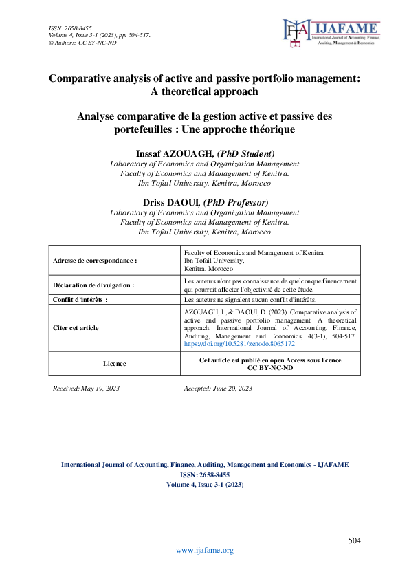 (PDF) Comparative analysis of active and passive portfolio management ...