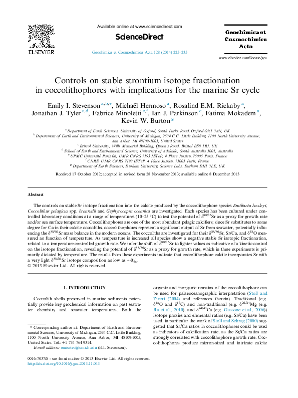 (PDF) Controls on stable strontium isotope fractionation in ...