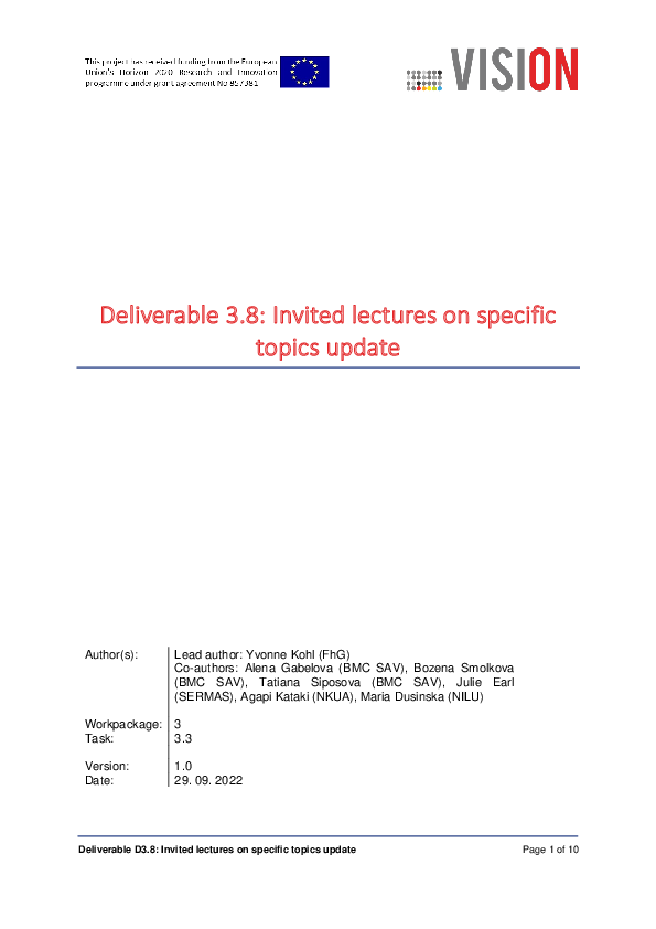 (PDF) Deliverable 3.8: Invited lectures on specific topics update