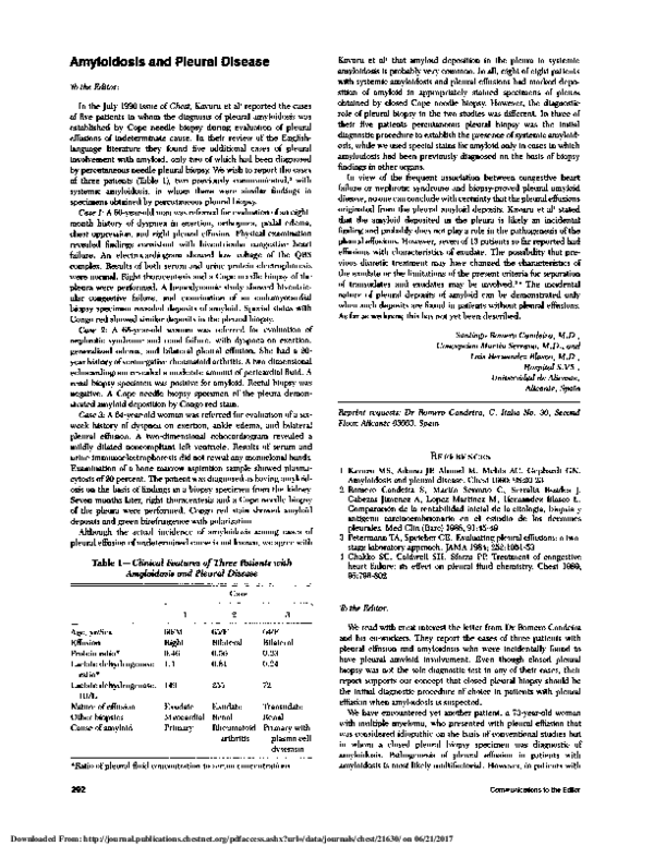 (PDF) Amyloidosis and Pleural Disease