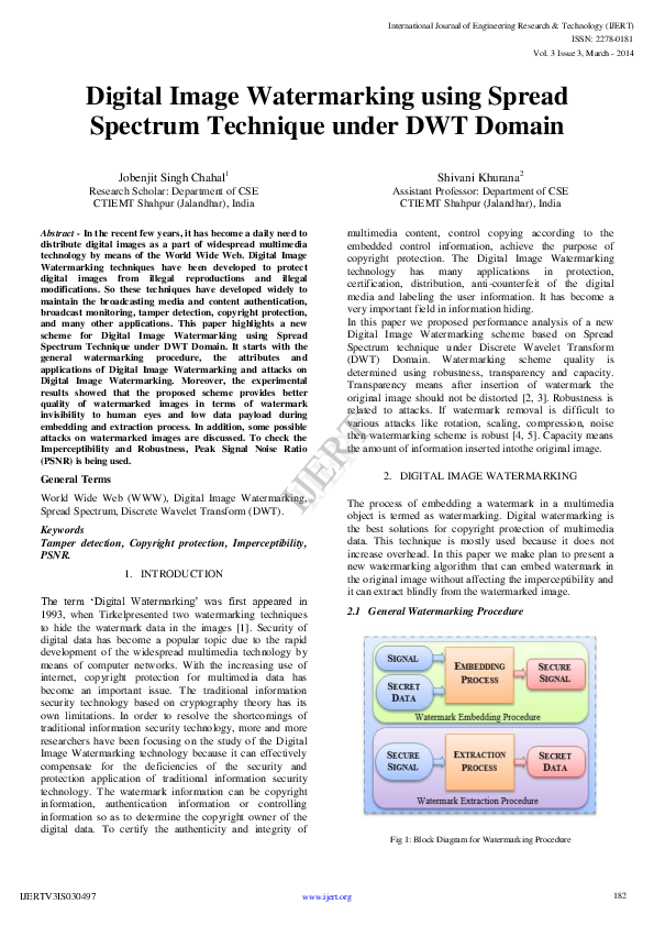 (PDF) Digital Image Watermarking using Spread Spectrum Technique under ...