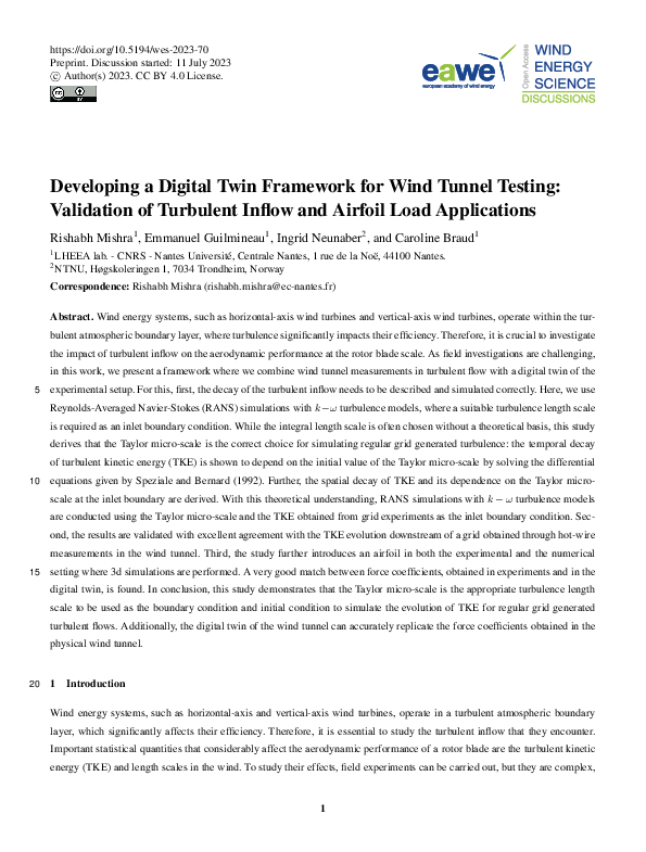 (PDF) Developing a Digital Twin Framework for Wind Tunnel Testing ...