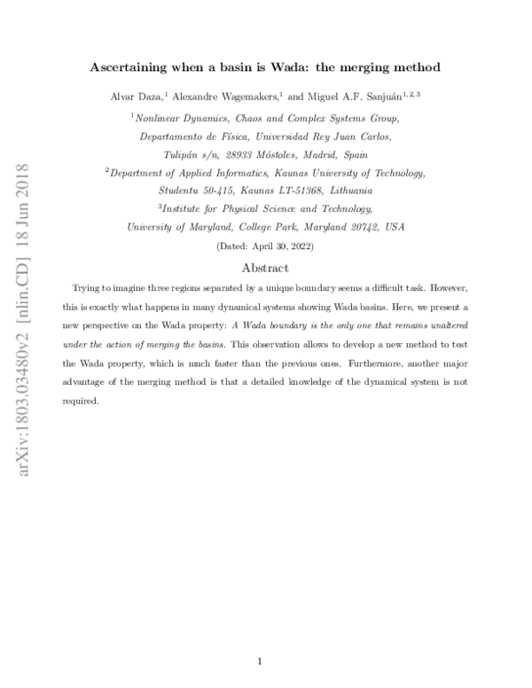 (PDF) Ascertaining when a basin is Wada: the merging method