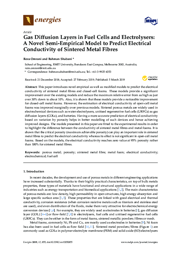 (PDF) Gas Diffusion Layers in Fuel Cells and Electrolysers: A Novel ...