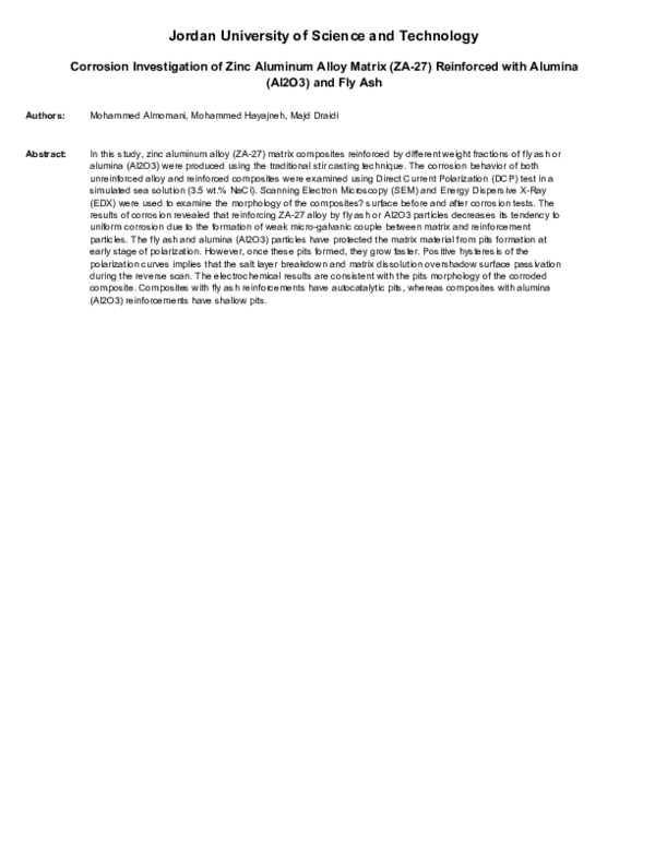(PDF) Corrosion investigation of zinc−aluminum alloy matrix (ZA-27 ...
