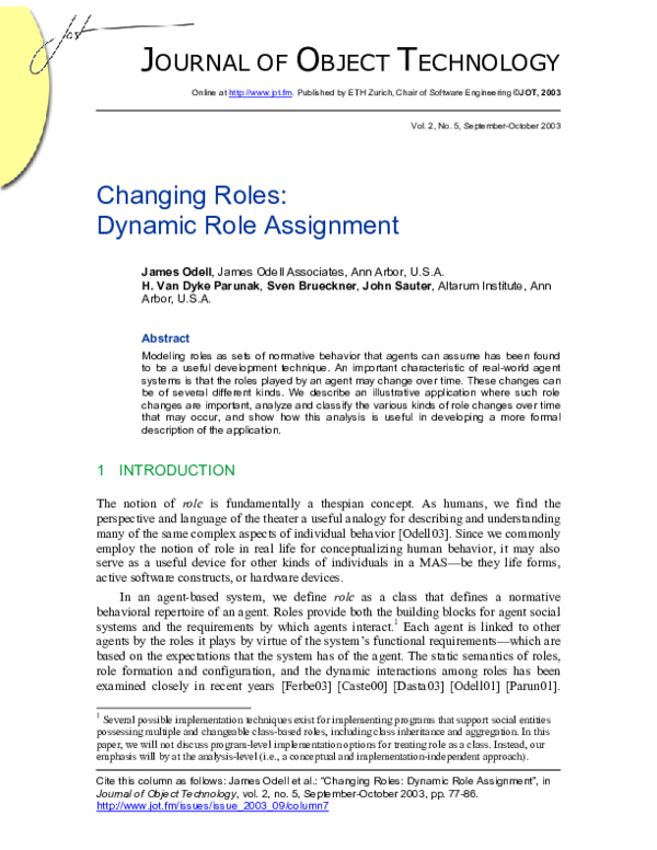 (PDF) Changing Roles: Dynamic Role Assignment