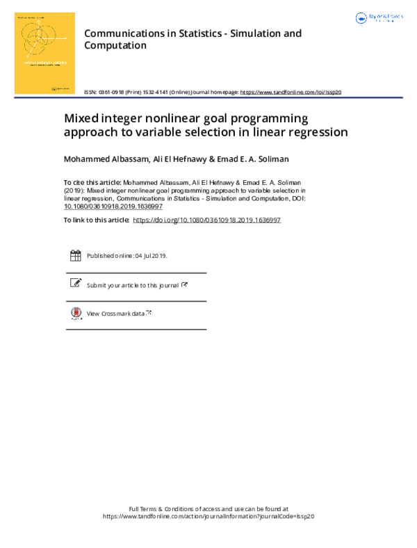 (PDF) Mixed integer nonlinear goal programming approach to variable ...