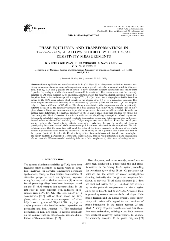 (PDF) Phase equilibria and transformations in Ti–(25–52) at.% Al alloys ...