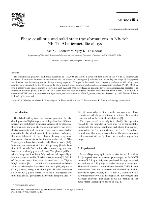 (PDF) Phase equilibria and solid state transformations in Nb-rich Nb–Ti ...