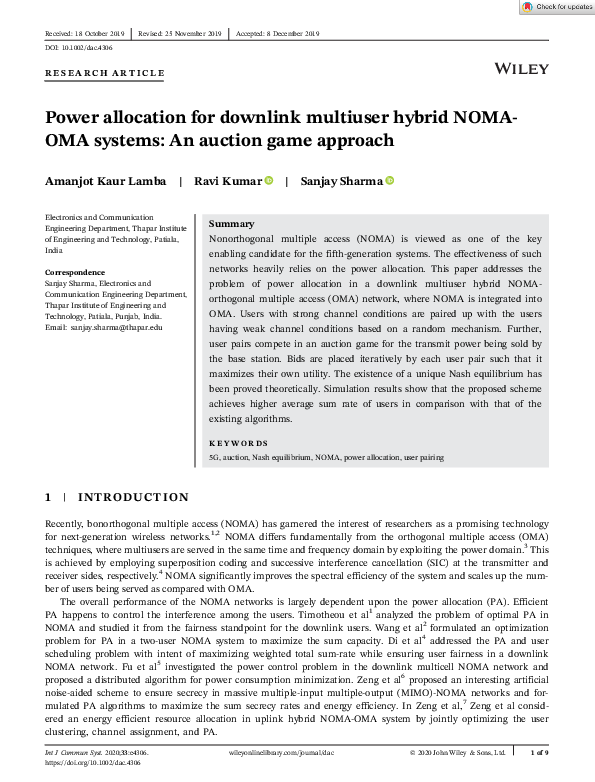 (PDF) Power allocation for downlink multiuser hybrid NOMA-OMA systems ...