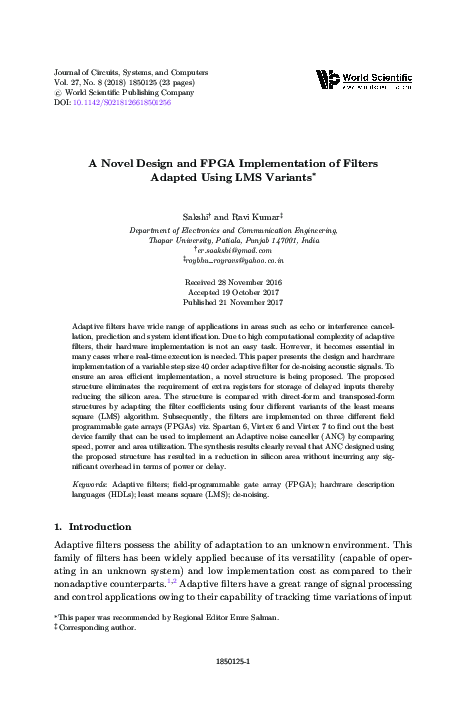 (PDF) A Novel Design and FPGA Implementation of Filters Adapted Using ...