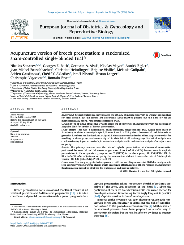 (PDF) Acupuncture version of breech presentation: a randomized sham ...