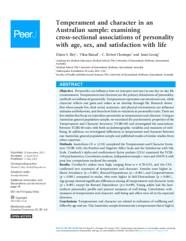 (PDF) Temperament and character in an Australian sample: examining ...