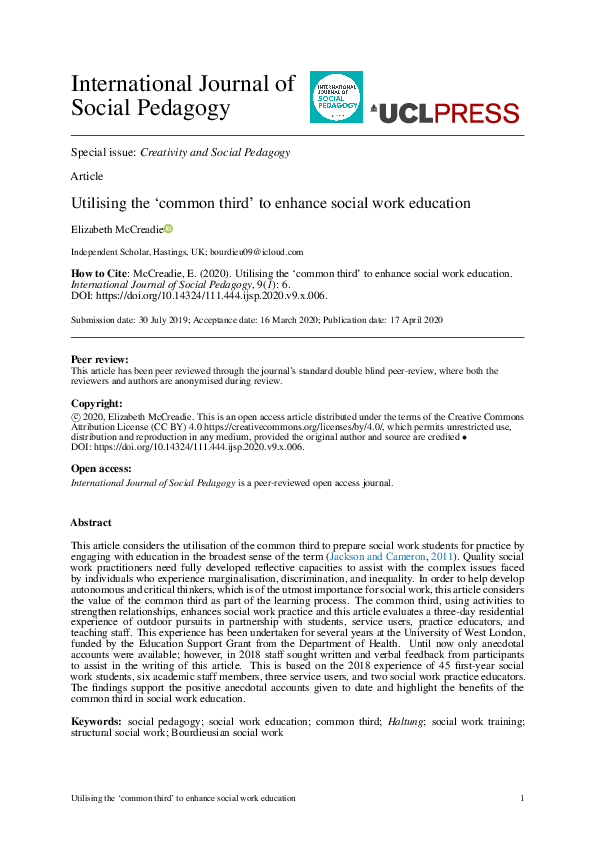 (PDF) Utilising the ‘common third’ to enhance social work education