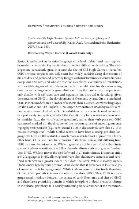 (PDF) Studies on Old High German Syntax: Left sentence periphery, verb ...