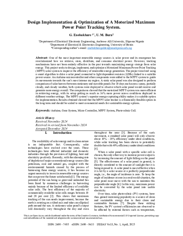 (PDF) Design Implementation & Optimization of A Motorized Maximum Power ...