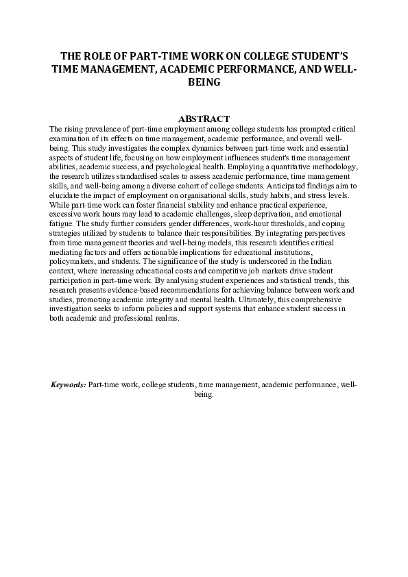 (PDF) THE ROLE OF PART-TIME WORK ON COLLEGE STUDENT’S TIME MANAGEMENT ...