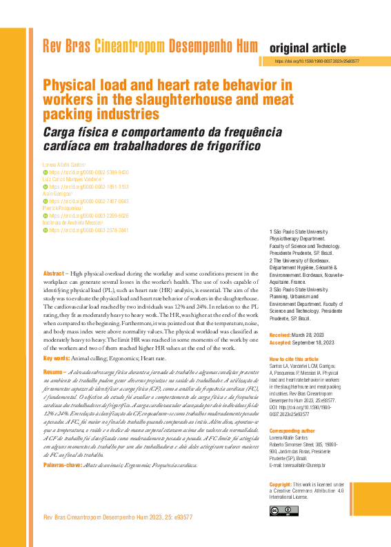 (PDF) Physical load and heart rate behavior in workers in the ...