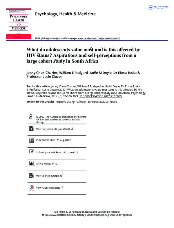 (PDF) What do adolescents value most and is this affected by HIV status ...