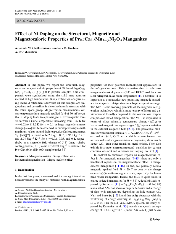 (PDF) Effect of Ni Doping on the Structural, Magnetic and ...