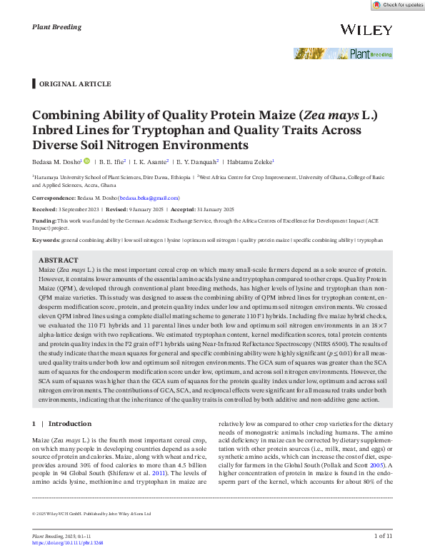 (PDF) Combining Ability of Quality Protein Maize (Zea mays L.) Inbred ...