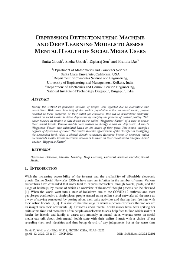 (PDF) Depression Detection using Machine and Deep Learning Models to ...