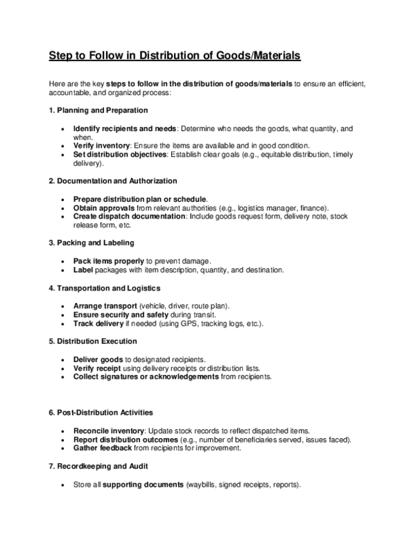 (PDF) Step to Follow in Distribution of Goods/Materials