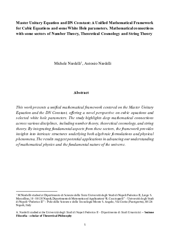 (PDF) Master Unitary Equation and DN Constant: A Unified Mathematical ...