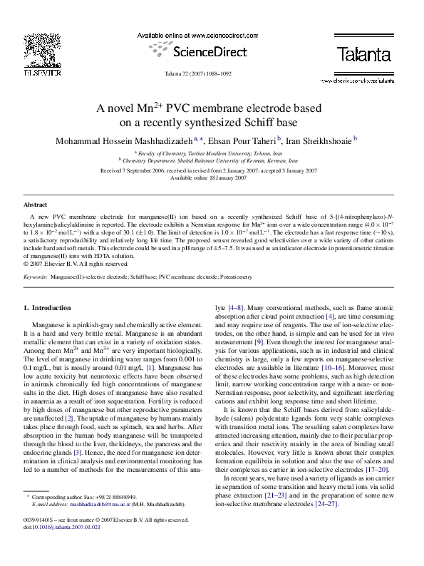 (PDF) A novel Mn2+ PVC membrane electrode based on a recently ...
