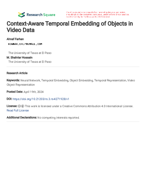(PDF) Context-Aware Temporal Embedding of Objects in Video Data