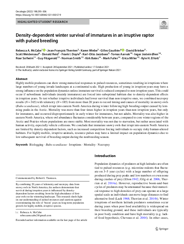(PDF) Density-dependent winter survival of immatures in an irruptive ...