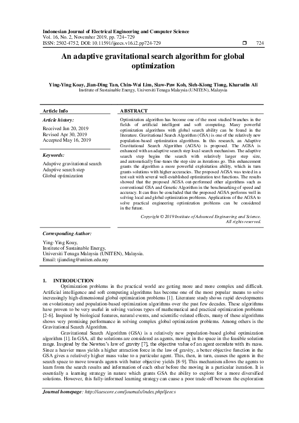 (PDF) An adaptive gravitational search algorithm for global optimization