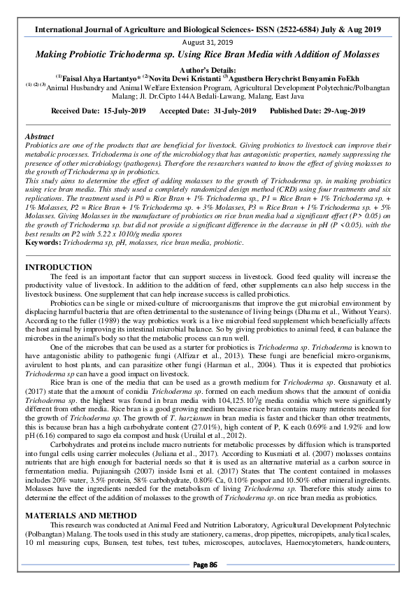 (PDF) Making Probiotic Trichoderma sp. Using Rice Bran Media with ...