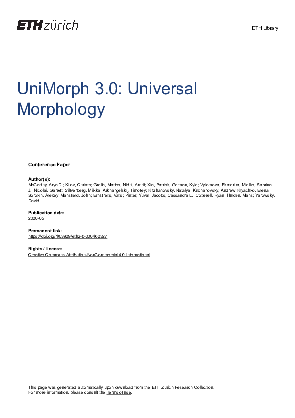 (PDF) UniMorph 4.0: Universal Morphology