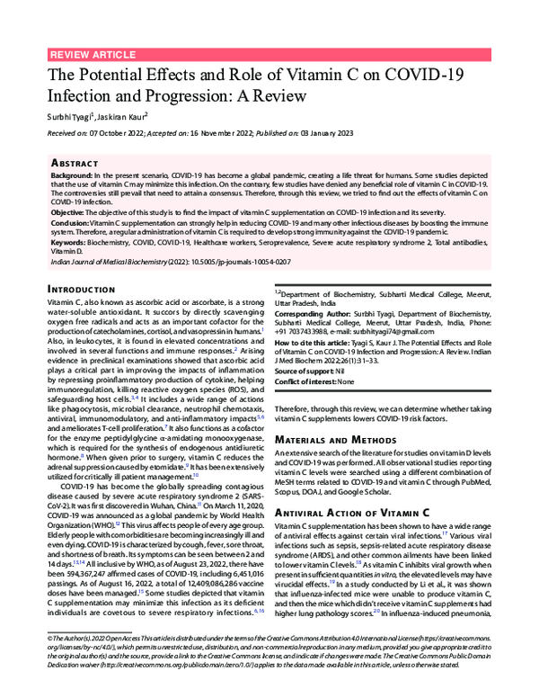 (PDF) The Potential Effects and Role of Vitamin C on COVID-19 Infection ...