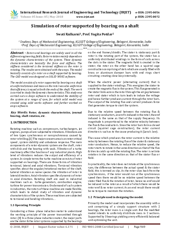 (PDF) Simulation of rotor supported by bearing on a shaft