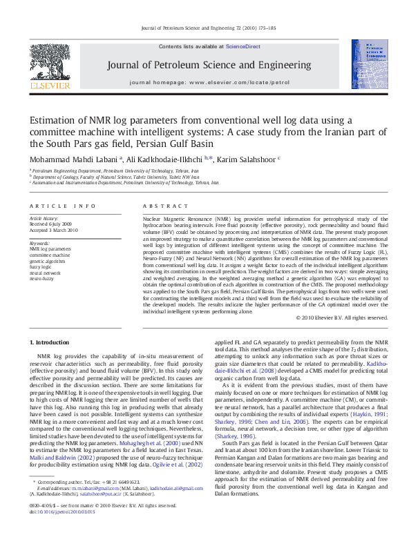 (PDF) Estimation of NMR log parameters from conventional well log data ...