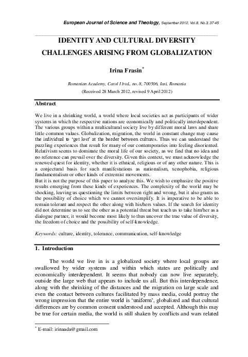 (PDF) Identity and Cultural Diversity Challenges Arising from Globalization