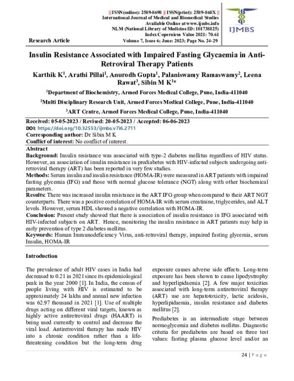 (PDF) Insulin Resistance Associated with Impaired Fasting Glycaemia in ...