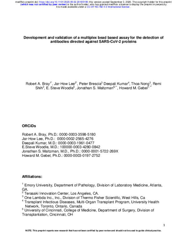 (PDF) Development and validation of a multiplex bead based assay for ...