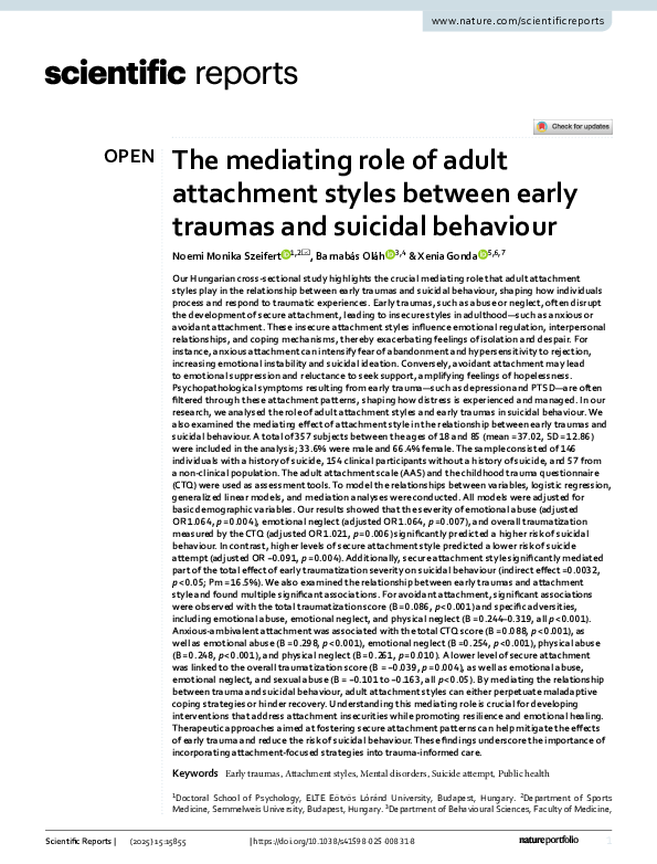 (PDF) The mediating role of adult attachment styles between early ...