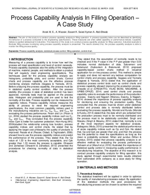 (PDF) Process Capability Analysis In Filling Operation – A Case Study