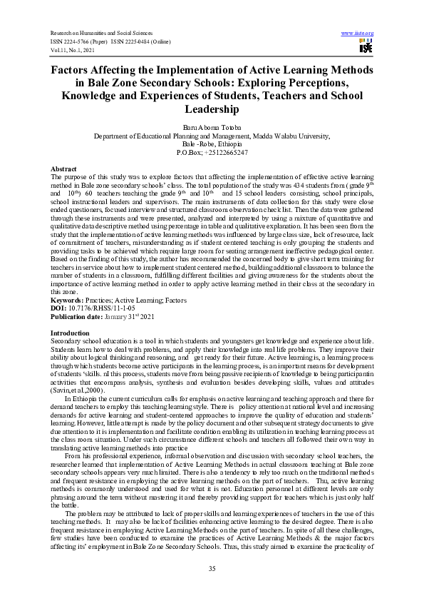 (PDF) Factors Affecting the Implementation of Active Learning Methods ...