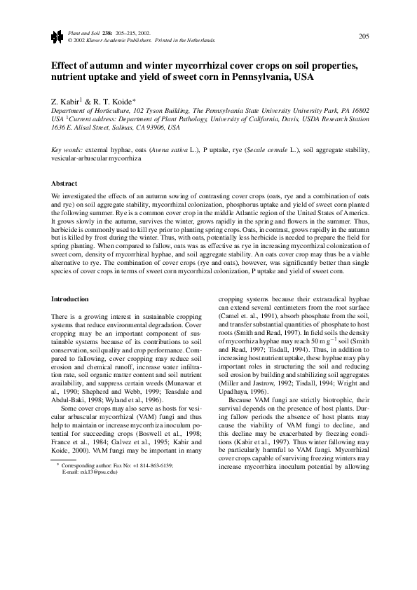 (PDF) Effect of autumn and winter mycorrhizal cover crops on soil ...
