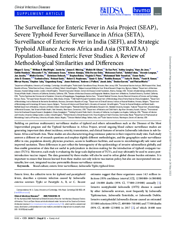 (PDF) The Surveillance for Enteric Fever in Asia Project (SEAP), Severe ...
