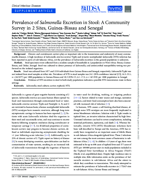 (PDF) Prevalence of Salmonella Excretion in Stool: A Community Survey ...
