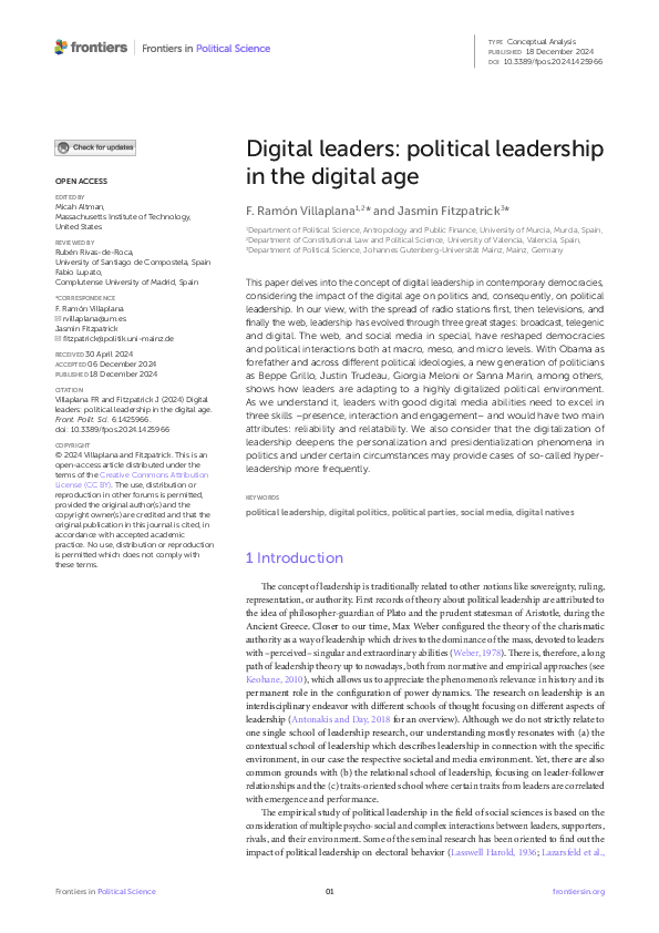 (PDF) Digital leaders: political leadership in the digital age