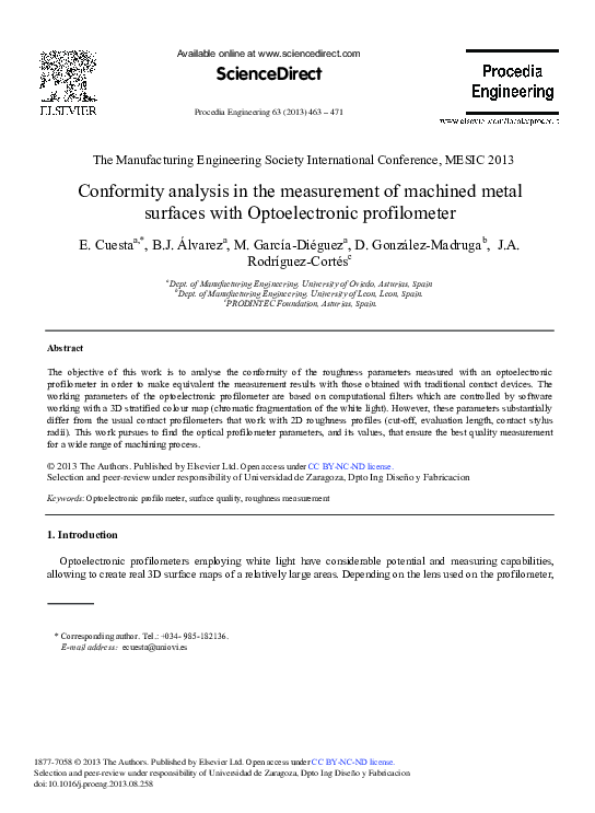 (PDF) Conformity Analysis in the Measurement of Machined Metal Surfaces ...