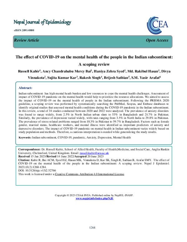 (PDF) The effect of Covid-19 on the mental health of the people in the ...