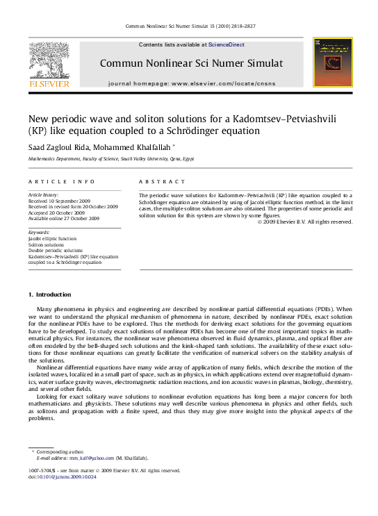 (PDF) New periodic wave and soliton solutions for a Kadomtsev ...